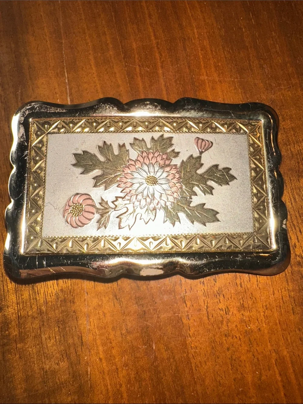 Vintage Floral Metal Belt Buckle in Pink and Gold